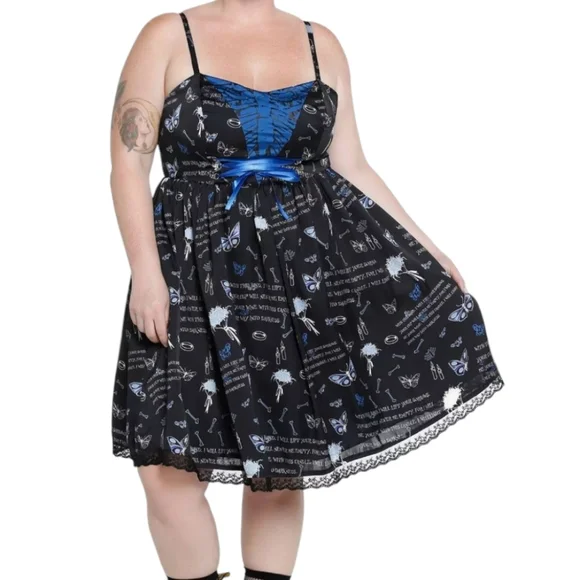 HOT TOPIC Corpse Bride goth punk rib cage lace up plus size dress blue black 24 - Picture 4 of 6
